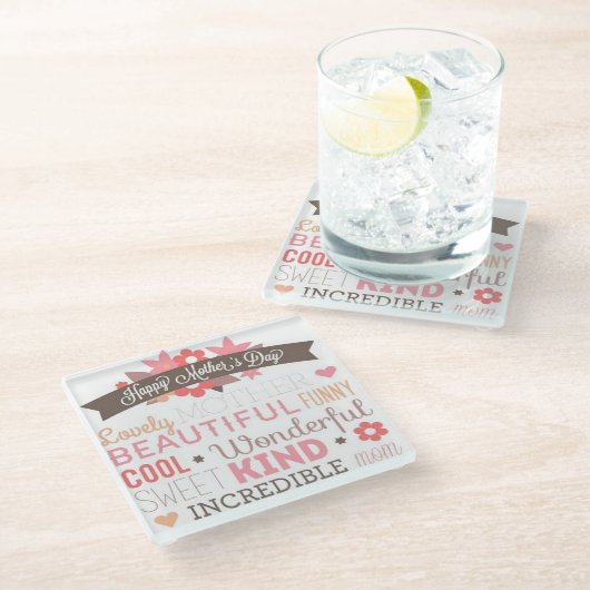 Tag der glücklichen Mütter Glasuntersetzer (Schrägansicht)