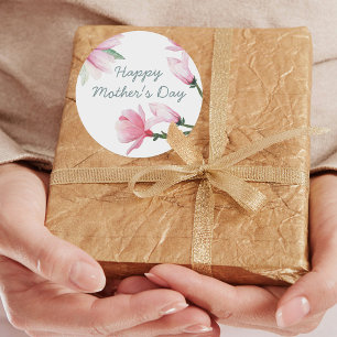 Tag der glücklichen Mütter mit rosa Aquarellfarben Runder Aufkleber