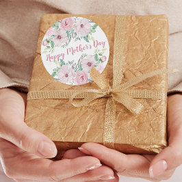 Tag der glücklichen Mütter | Pink Peony Watercolor Runder Aufkleber