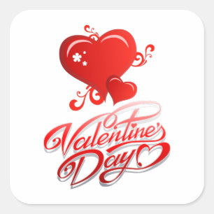 Tag der glücklichen Valentinen mit den roten Herz Quadratischer Aufkleber