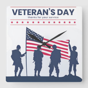 Tag der Helden Amerikas – Veteranentag 2025 Quadratische Wanduhr