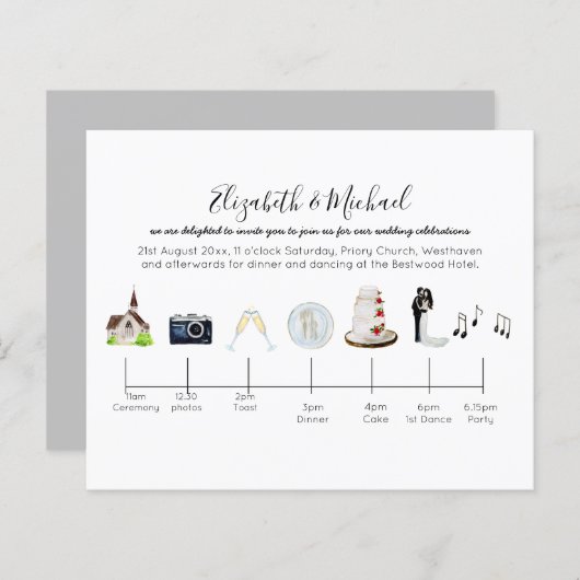 Tag der Hochzeit - Zeitliche Einladungen (Vorne/Hinten)