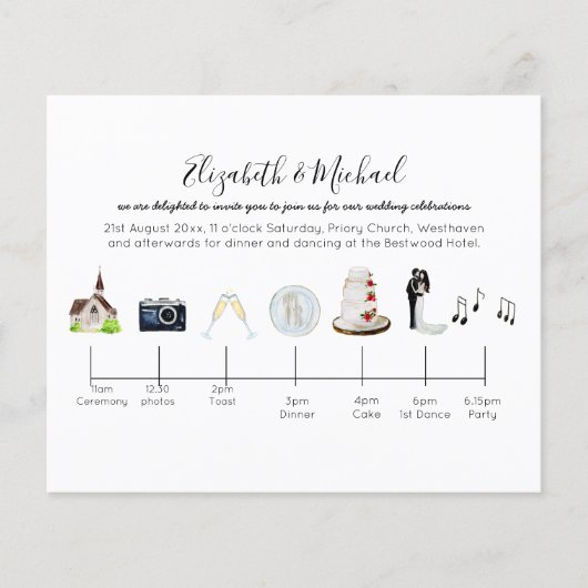 Tag der Hochzeit - Zeitliche Einladungen (Vorderseite)