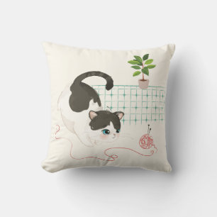 Tag der Katze - Roter Garn Kissen