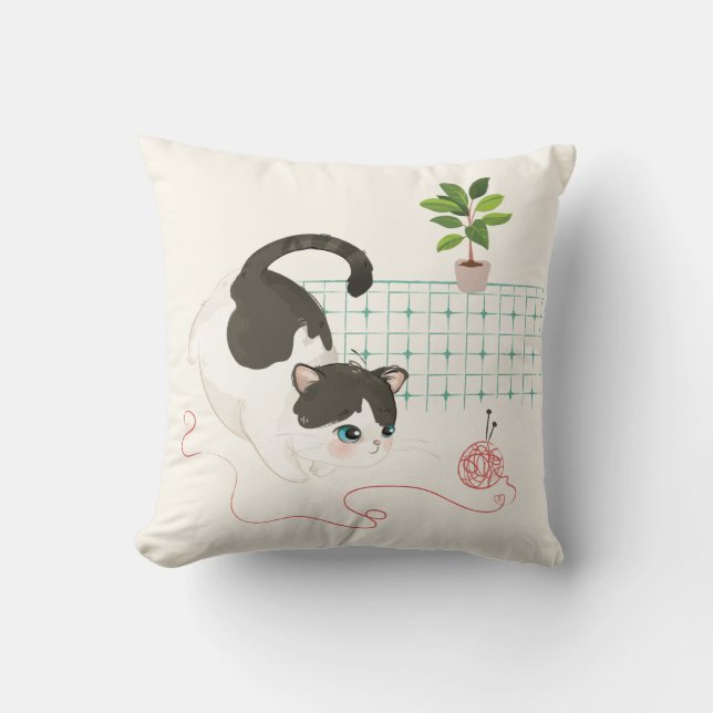 Tag der Katze - Roter Garn Kissen (Vorderseite)