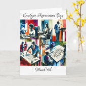 Tag der Mitarbeiteraufwertung ist März 4. Karte (Gelbe Blume)