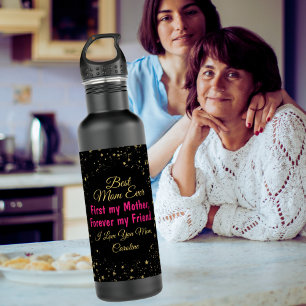 Tag der Modern Chic Black Fuchsia Typografy Mother Edelstahlflasche