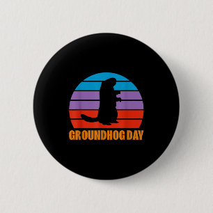 Tag der Murmeltiere Murmeltier Silhouette Retro Button