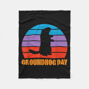 Tag der Murmeltiere Murmeltier Silhouette Retro Fleecedecke