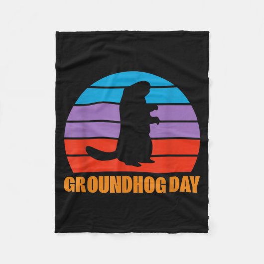 Tag der Murmeltiere Murmeltier Silhouette Retro Fleecedecke (Vorderseite)