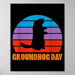Tag der Murmeltiere Murmeltier Silhouette Retro Poster