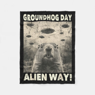 Tag der Murmeltiere Ufo Retro-Grafik Vintage-Alien Fleecedecke