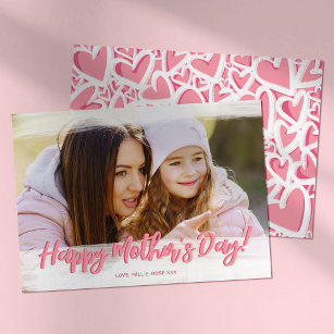 Tag der Mütter des niedlichen rosa Herzens Foto Karte