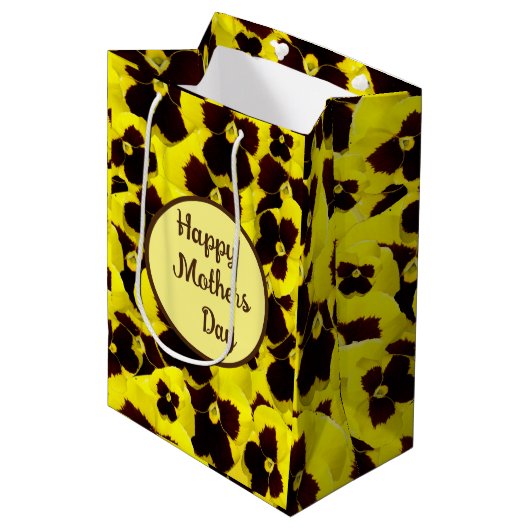 Tag der Mütter, gelb und braun, Mittlere Geschenktüte (Vorderseite Schrägansicht)