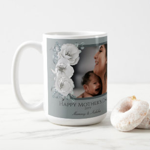 Tag der Mutter mit blühendem Foto Sage Green Kaffeetasse