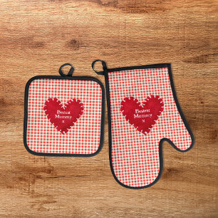 Tag der personalisierten Rotfüßler Herzmutter Ofenhandschuh & Topflappen-Set