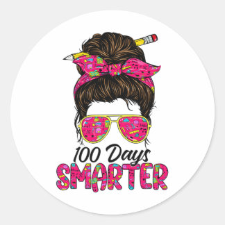 Tag der Schule 100 Tage Smarter Lehrer Messy Bun Runder Aufkleber