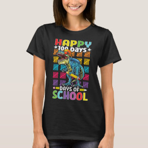 Tag der Schule Dino Kinder glücklich 100 Tage Dino T-Shirt