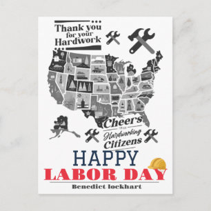 Tag der Solidarność-Arbeit mit US-Flagge Postkarte