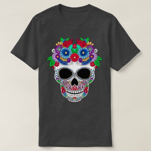Tag der Toten Blume des Zuckerschädels T-Shirt (Design vorne)