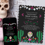 Tag der toten Blütenschädel Süß 16 Einladung<br><div class="desc">Tag des Toten Süßen 16 Einladung mit Blumenzucker Schädel, mexikanische Fiesta Blume, Kaktus und Schädel Bundle. Sweet 16 und der Geburtsname des Mädchens wird in Knochen und sonderbare Typografie geschrieben. Die Einladung ist auch auf der Rückseite dekoriert und die Vorlage ist für Sie bereit, um Ihre Details anzupassen. Bitte stöbern...</div>