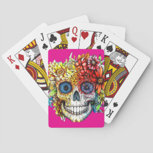 Tag der Toten Catrina Calavera mit Blumen Spielkarten