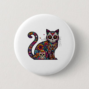 Tag der Toten Cinco de Mayo Katze Zucker Schädel D Button