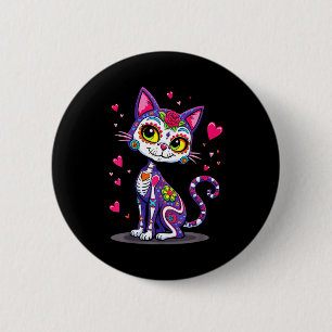 Tag der Toten Cinco de Mayo Katze Zuckerschädel Button