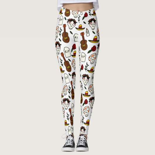 Tag der toten Doodle Leggings (Vorderseite)