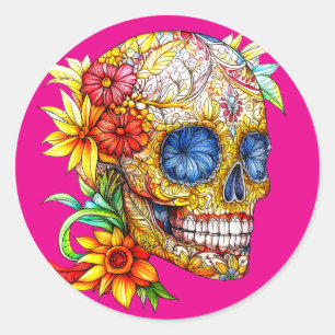 Tag der Toten Florale Catrina Calavera Runder Aufkleber