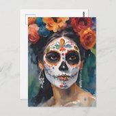 Tag der Toten Frau Postkarte (Vorne/Hinten)