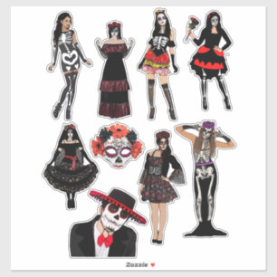 Tag der Toten Frauen Skelettmenschen Kunst Aufkleber