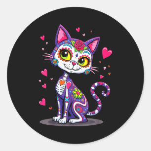 Tag der Toten fünfter Mai Katze Zuckerschädel Runder Aufkleber