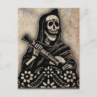Tag der toten Gitarre beim Skelettspielen Postkarte