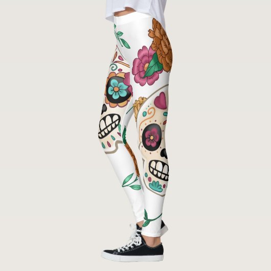 Tag der toten großen Zuckerrüben & Blume Weiß Leggings (Links)