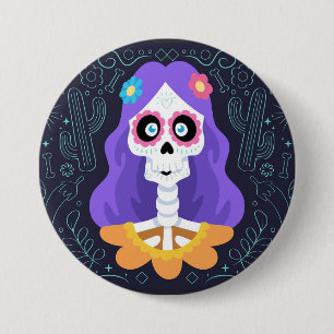 Tag der Toten Halloween Zucker-Schädel-Knopf Button