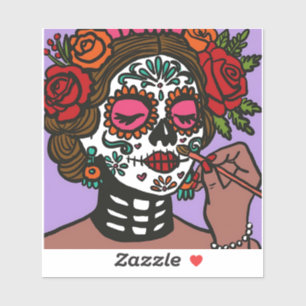 Tag der Toten Hand Drawn Catrina Aufkleber