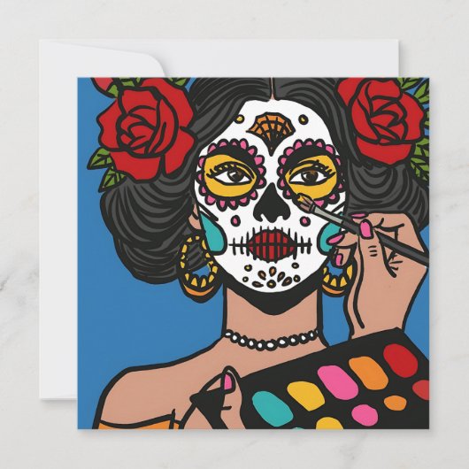 Tag der Toten Hand Drawn Catrina Einladung (Vorderseite)