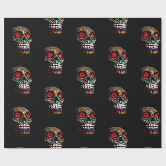 Tag der Toten, Hübscher Macabre-Schädel Geschenkpapier (Flach)