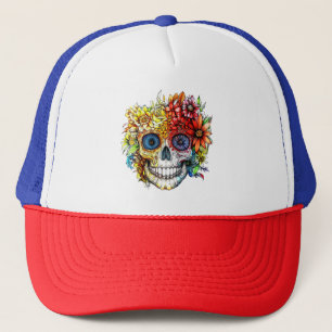 Tag der Toten Katrina Calavera mit Blume Truckerkappe