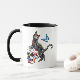 Tag der toten Katze Zuckerschädel und Schmetterlin Tasse