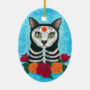 Tag der toten Katzen-Zuckerschädel-Katzen-Kunst Keramik Ornament