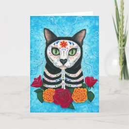 Tag der toten Katzen-Zuckerschädel-Kunst-Karte Karte