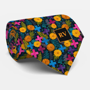 Tag der Toten Kreuze und Ringelblumen Krawatte