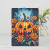 Tag der Toten Kürbis mit Marigold Surround Einladung (Stehend Vorderseite)