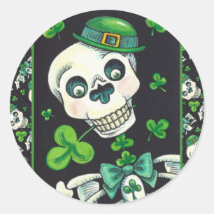 TAG DER TOTEN LEPRECHAUN, ST. PADDY'S DAY SKULL RUNDER AUFKLEBER