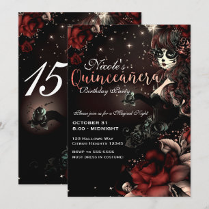 Tag der toten Mädchen Rot Schwarz Quinceañera-Part Einladung