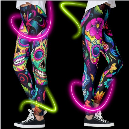 Tag der toten Neonzuckerschädel Leggings