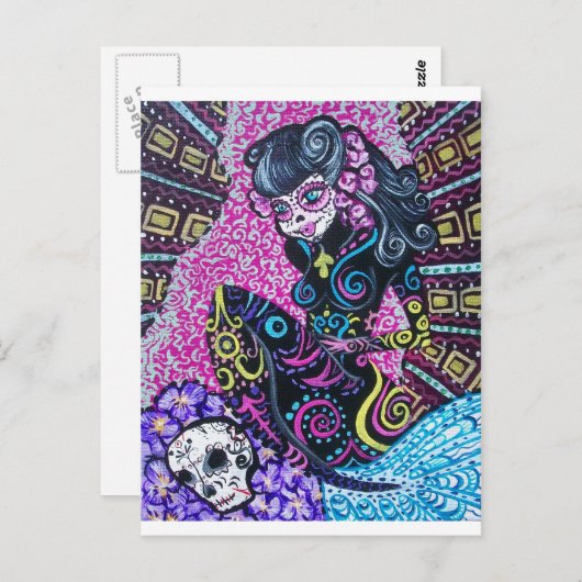 Tag der Toten Retro-Meerjungfrau Postkarte (Vorne/Hinten)