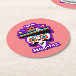 Tag der Toten Rosa Lady - für die Kinder der Famil Runder Pappuntersetzer